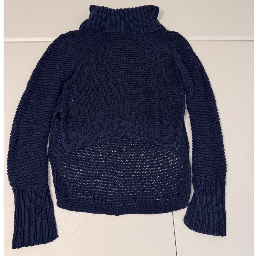 BCBGMAXAZRIA Navy Blue Chunky Knit Turtleneck High Low Sweater NUC67K51 bb